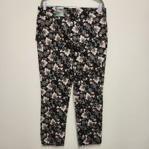 Zoe & Phoebe Womens High Rise Skinny Capri Floral Ankle Pants Large Black Brown